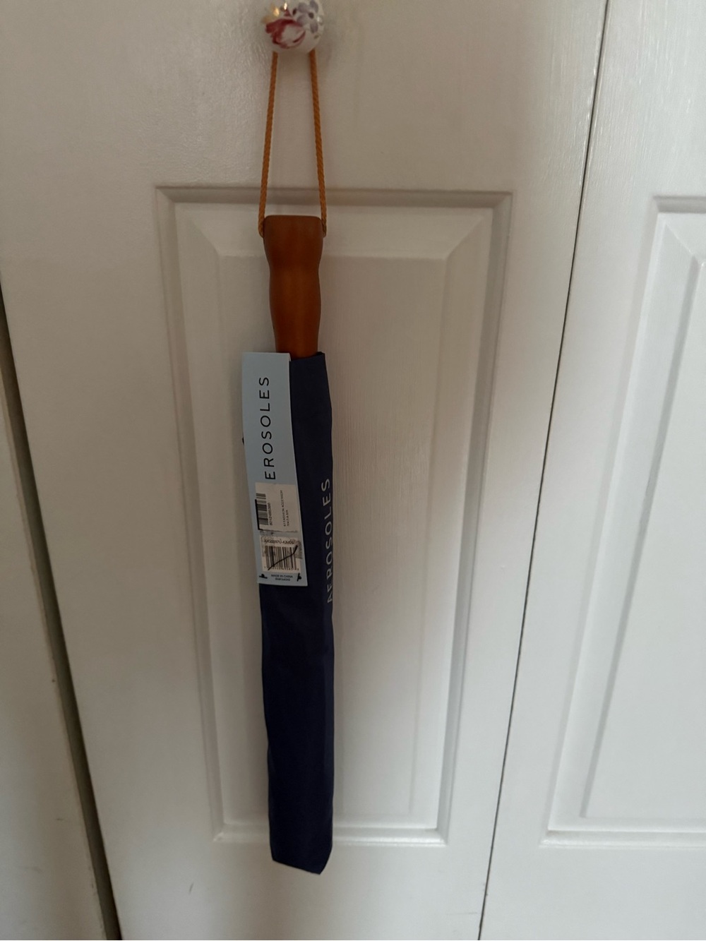 AEROSOLS Navy Compact Umbrella with Wooden Handle